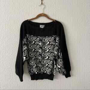 Vintage Black Sweater Dolman Sleeve Paisley Pattern Size medium